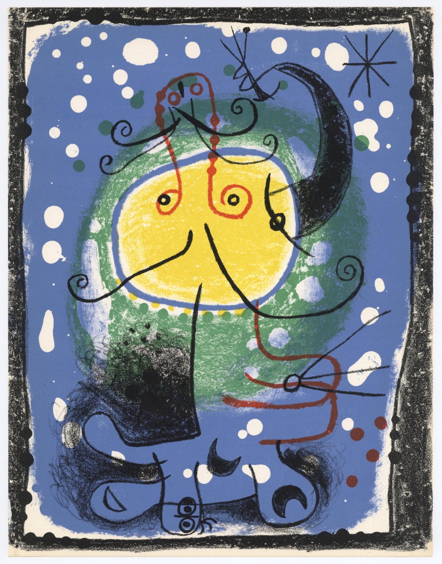 Joan Mir, Personnage Sur Fond Bleu, Xxe Sicle, Lithograph