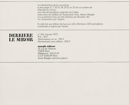 Alexander Calder, Composition, Derrire Le Miroir, Lithograph