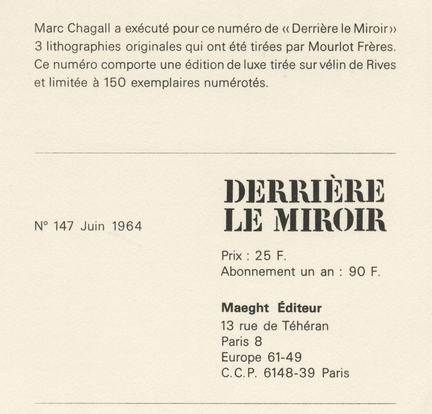 Marc Chagall, Composition (Mourlot 411; Cramer 59), Derrire Le Miroir, Lithograph