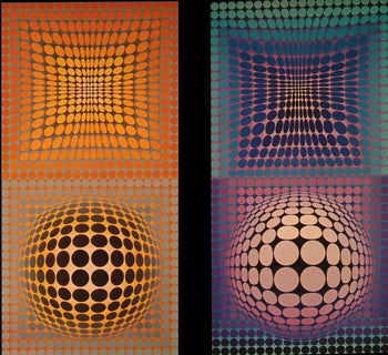 Victor Vasarely, Composition, Damier, Hliogravure