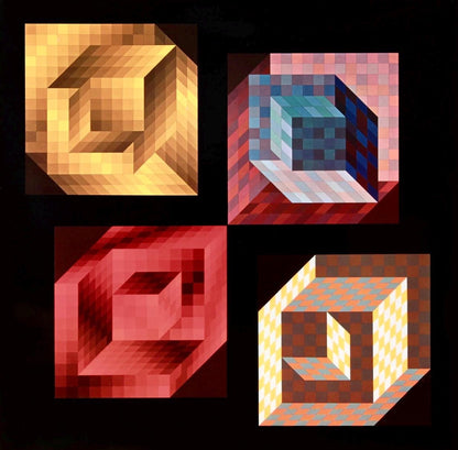 Victor Vasarely, Composition, Hommage Hexagone, Hliogravure