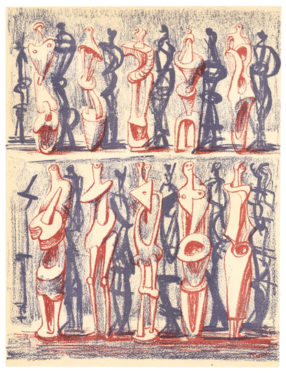 Henry Moore, Red And Blue Standing Figures (Cramer 36), Xxe Sicle, Lithograph