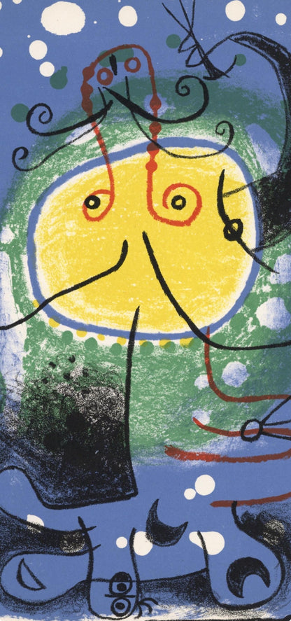 Joan Mir, Personnage Sur Fond Bleu, Xxe Sicle, Lithograph
