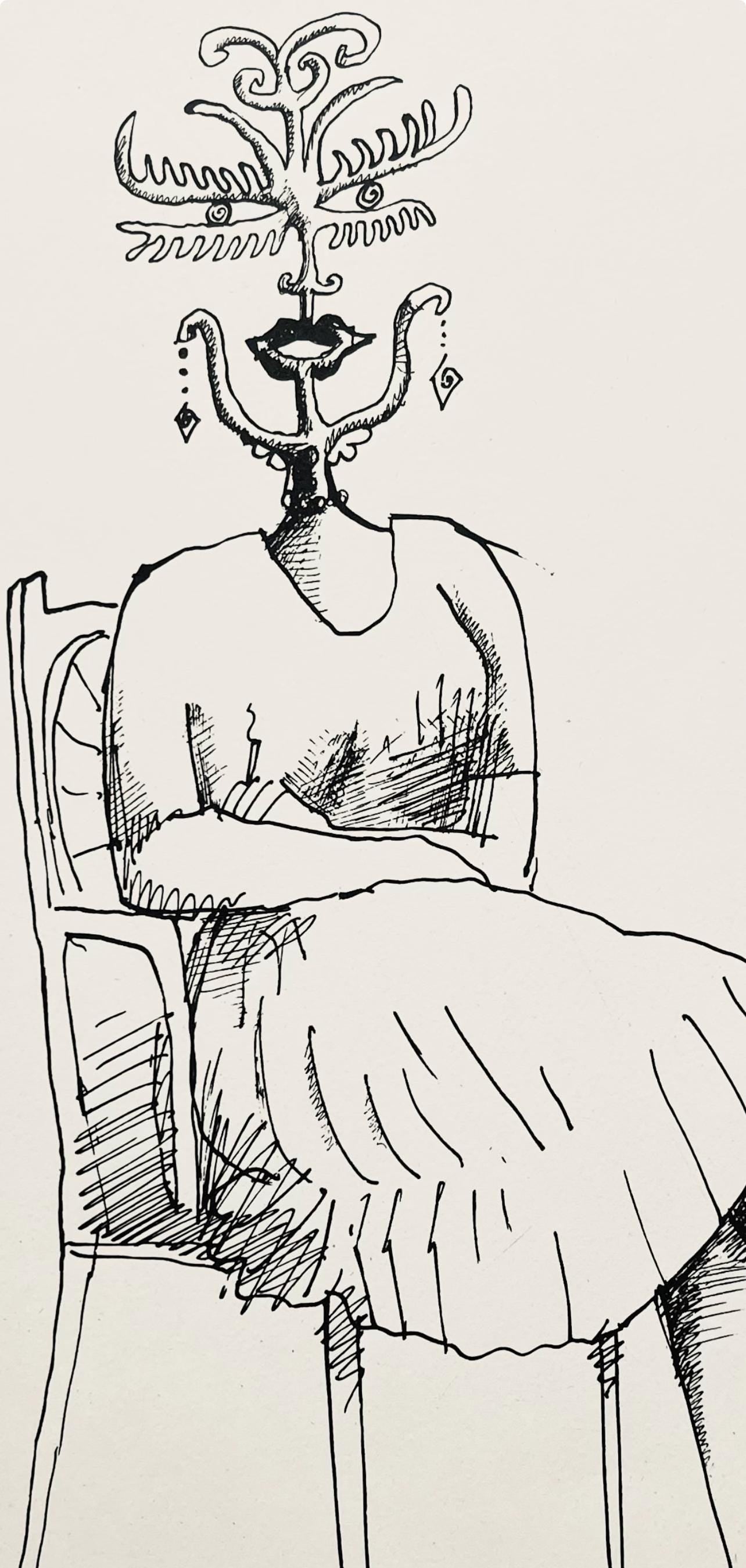 Saul Steinberg, Composition, Derrire Le Miroir, Lithograph