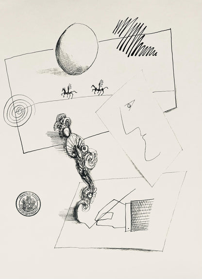 Saul Steinberg, Composition, Derrire Le Miroir, Lithograph
