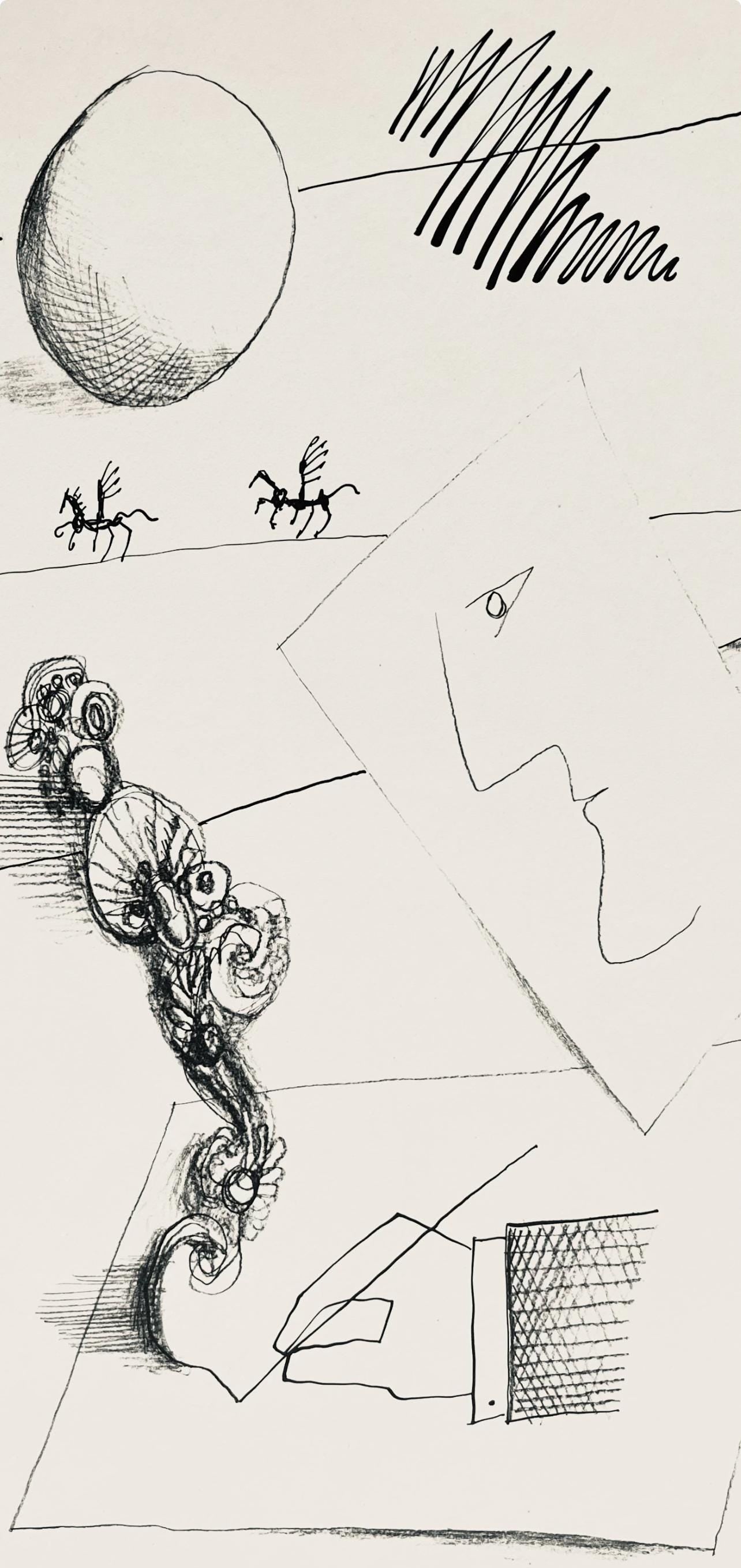 Saul Steinberg, Composition, Derrire Le Miroir, Lithograph