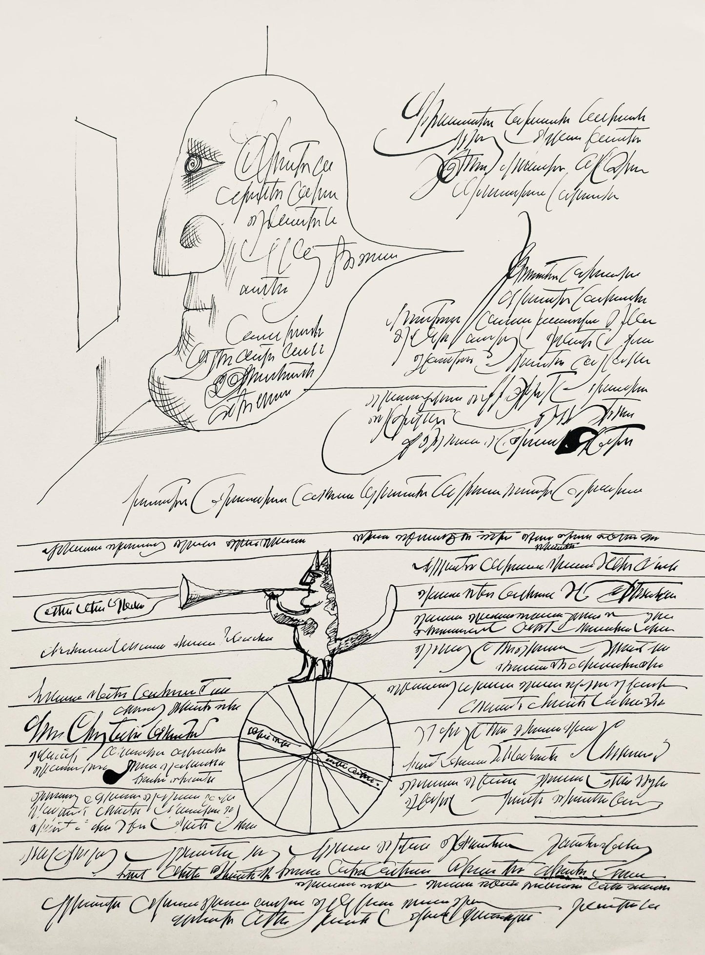 Saul Steinberg, Composition, Derrire Le Miroir, Lithograph