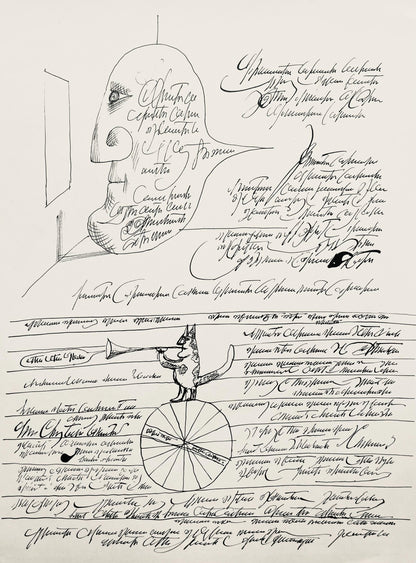 Saul Steinberg, Composition, Derrire Le Miroir, Lithograph