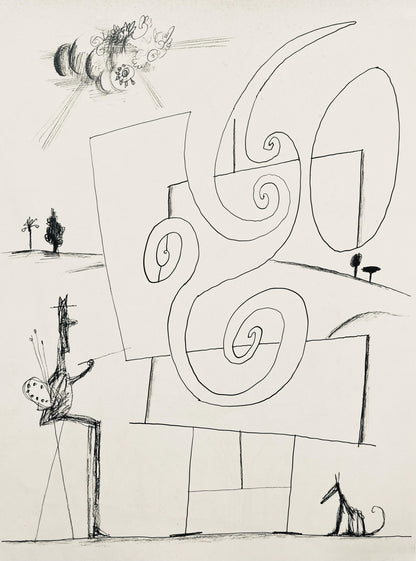 Saul Steinberg, Composition, Derrire Le Miroir, Lithograph