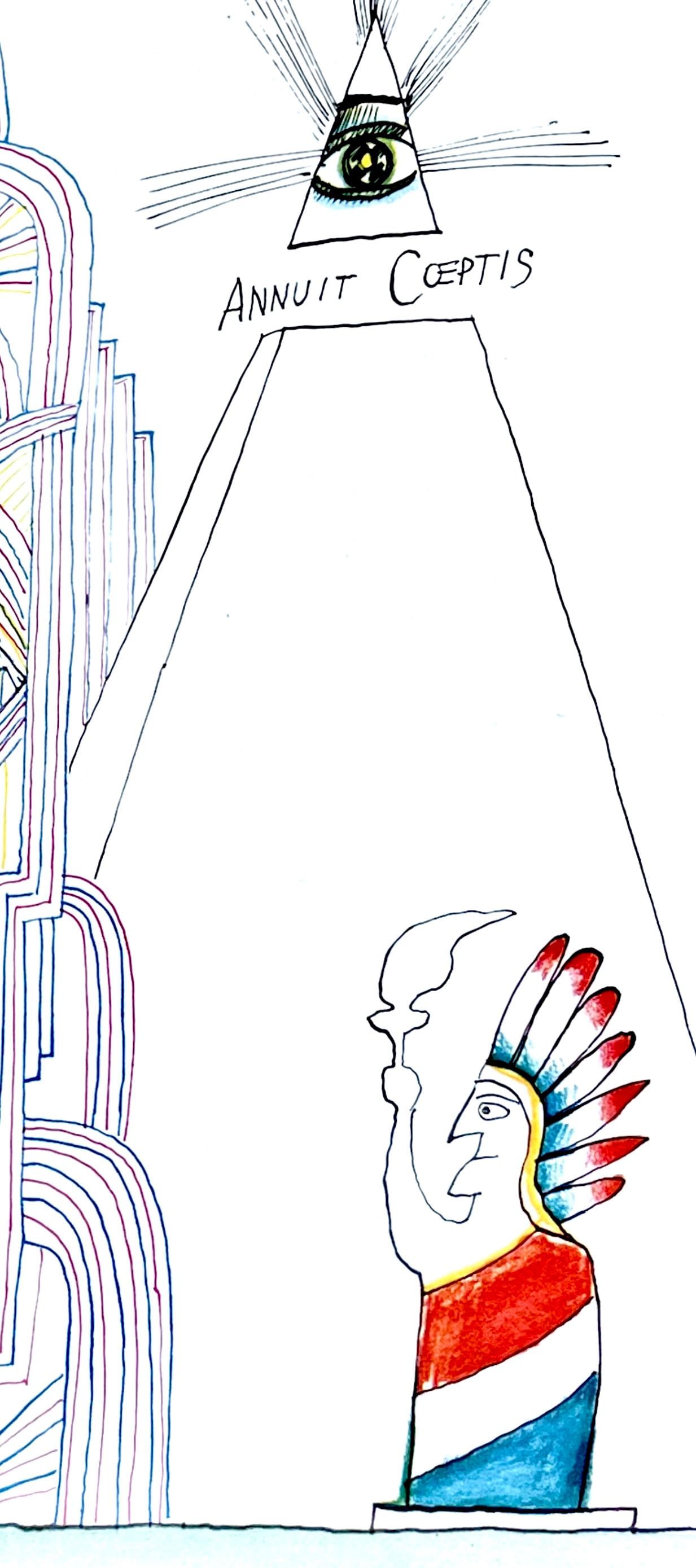 Saul Steinberg, Chrysler Building, New York City, Derrire Le Miroir, Lithograph