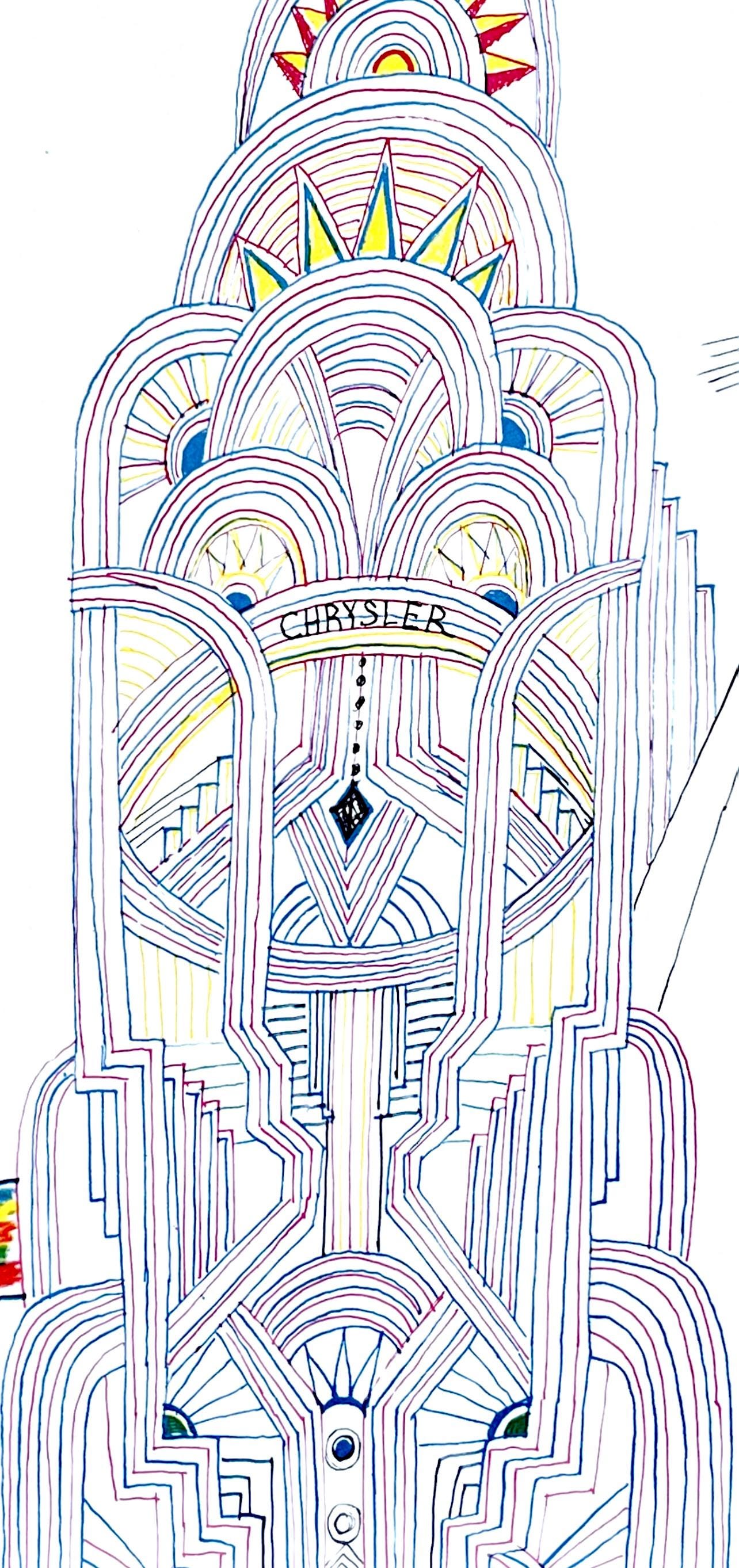 Saul Steinberg, Chrysler Building, New York City, Derrire Le Miroir, Lithograph