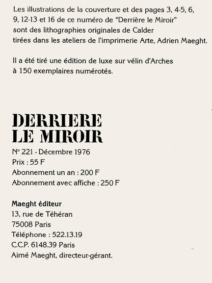 Alexander Calder, Composition, Derrire Le Miroir, Lithograph