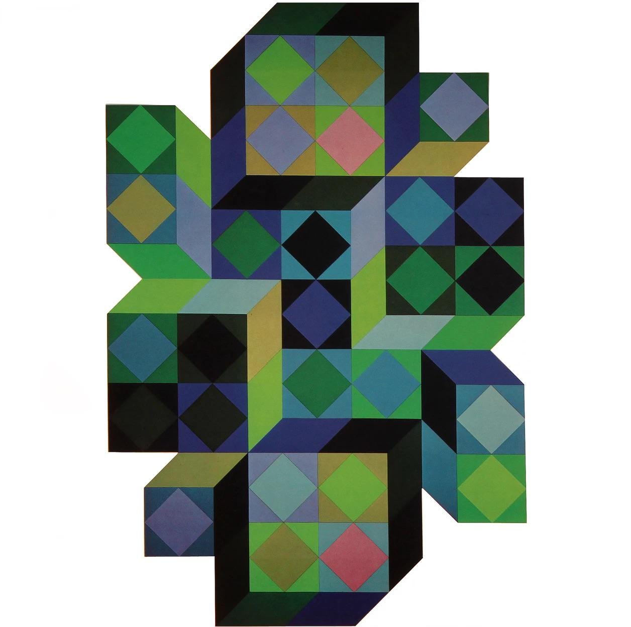 Victor Vasarely, Composition, Hommage Hexagone, Hliogravure