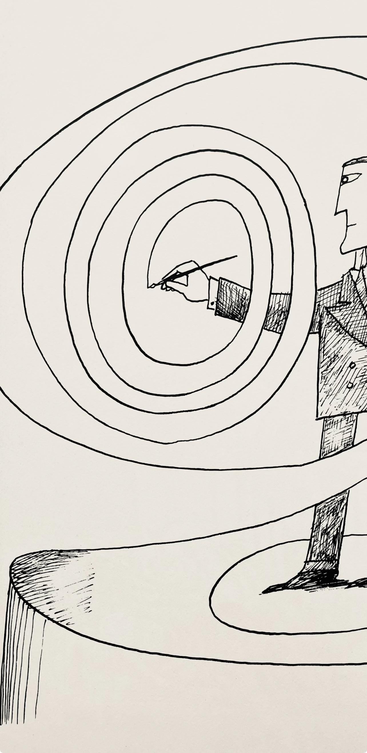 Saul Steinberg, Composition, Derrire Le Miroir, Lithograph