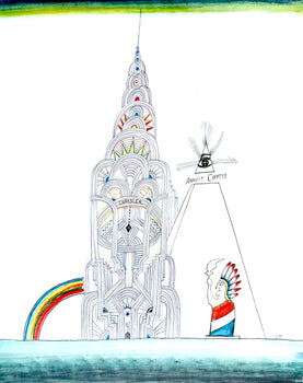 Saul Steinberg, Chrysler Building, New York City, Derrire Le Miroir, Lithograph