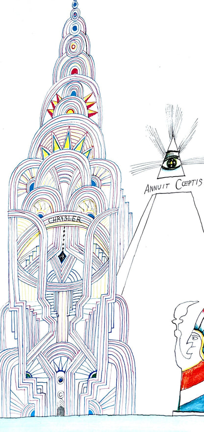Saul Steinberg, Chrysler Building, New York City, Derrire Le Miroir, Lithograph