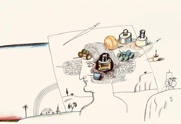 Saul Steinberg, Composition, Derrire Le Miroir, Lithograph