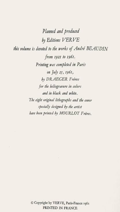 Andr Beaudin, Composition, Andr Beaudin, Verve: Revue Artistique, Lithograph