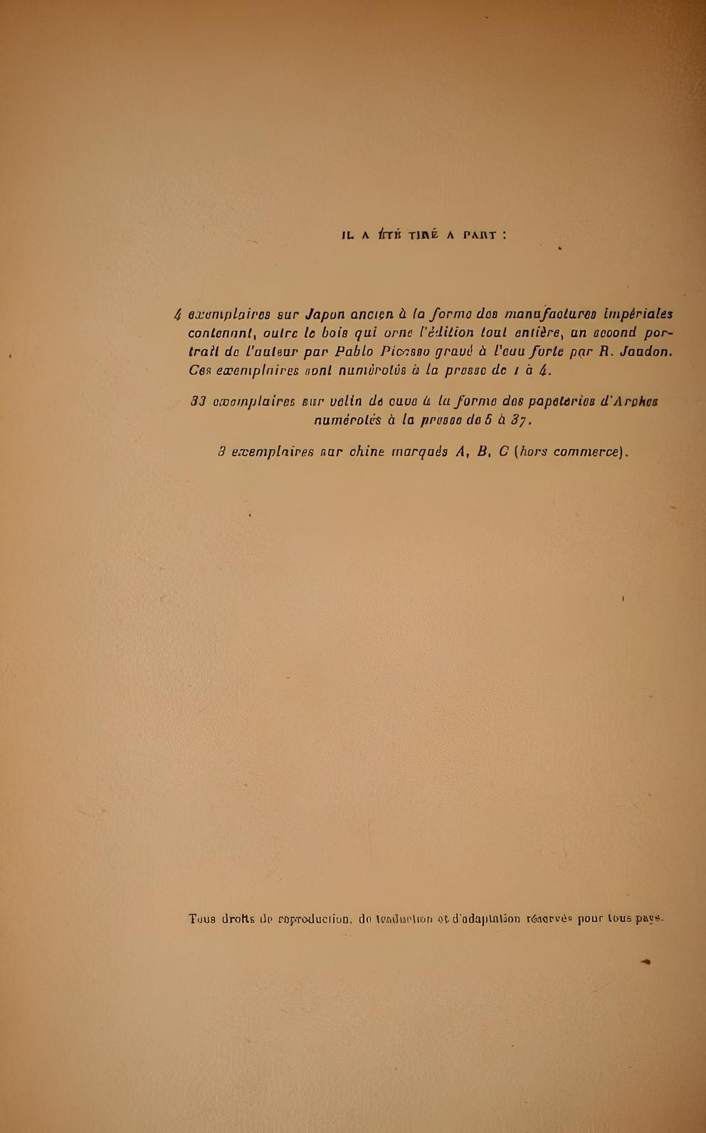 Pablo Picasso, Composition (Horodisch C2), Calligrammes, Woodcut