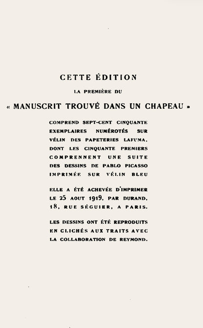 Pablo Picasso, Composition (Hodorisch B2), Le Manuscrit Trouv Dans Un Chapeau, Lithograph