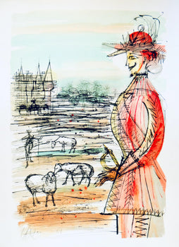 Jean Carzou, Le Berger Et Le Roi, Vingt Fables De La Fontaine, Woodcut