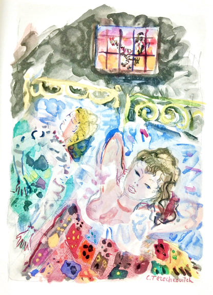 Constantin Terechkovitch, Deux Femmes Se Reposant, Vingt Fables De La Fontaine, Woodcut