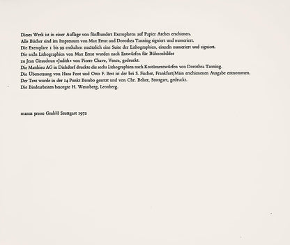 Max Ernst, Judith, Tragdie In Drei Akten, Lithograph