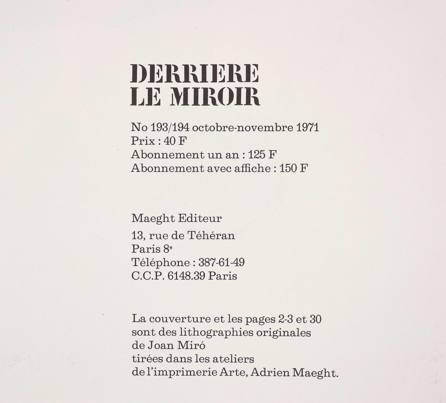 Joan Mir, Composition (Cramer 145; Mourlot, 738-740), Derrire Le Miroir, Lithograph