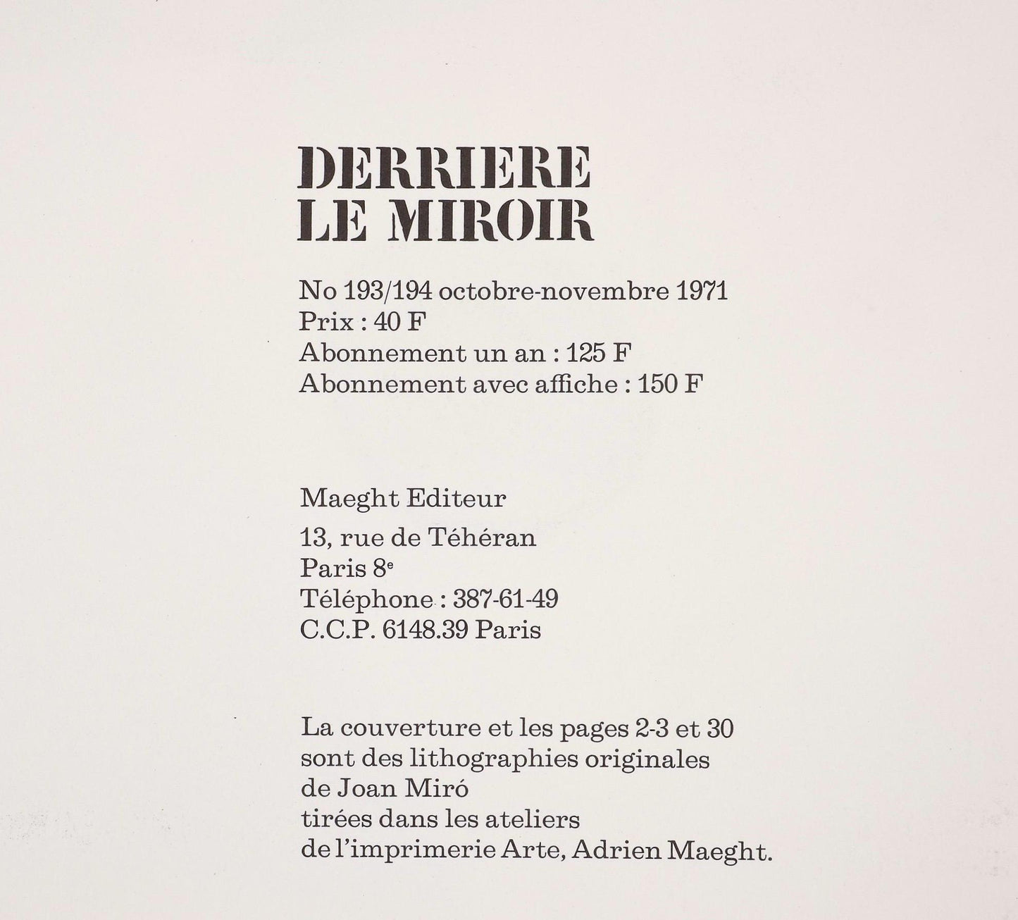 Joan Mir, Composition (Cramer 145; Mourlot, 738-740), Derrire Le Miroir, Lithograph