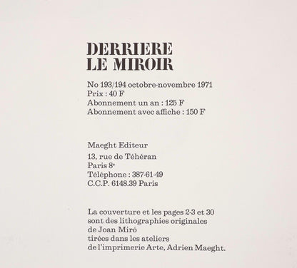 Joan Mir, Composition (Cramer 145; Mourlot, 738-740), Derrire Le Miroir, Lithograph