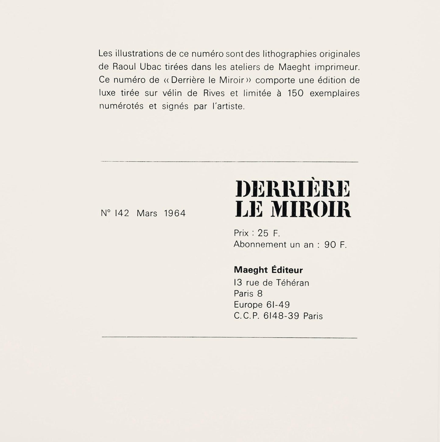 Raoul Ubac, Composition, Derrire Le Miroir, Lithograph