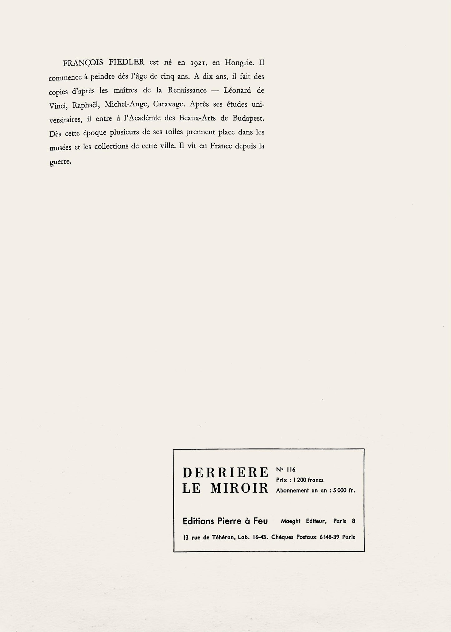 Franois Fiedler, Composition, Derrire Le Miroir, Lithograph