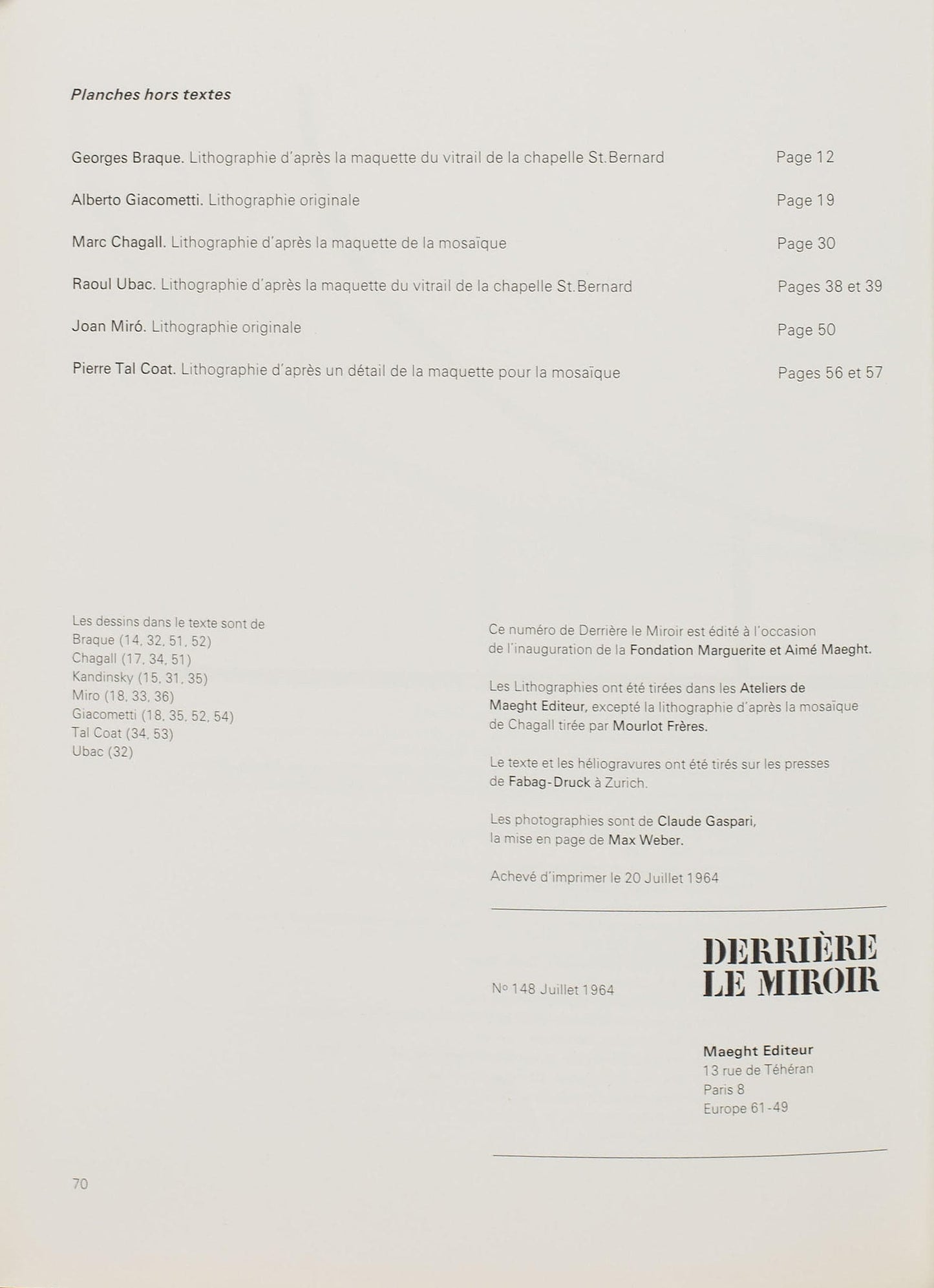 Marc Chagall, Composition, Derrire Le Miroir, Lithograph