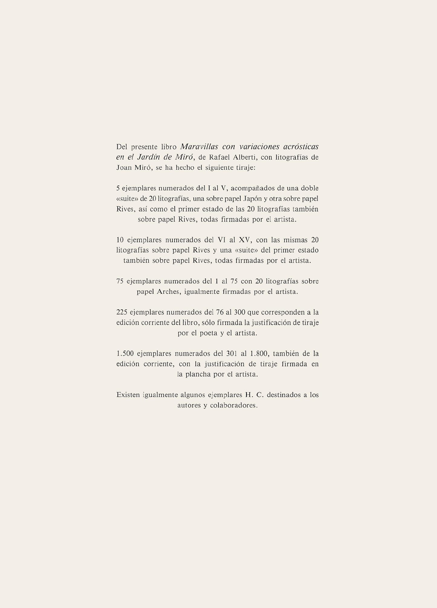 Joan Mir, Composition (Mourlot, 1051-1072), Maravillas Con Variaciones Acrsticas En El Jardn De