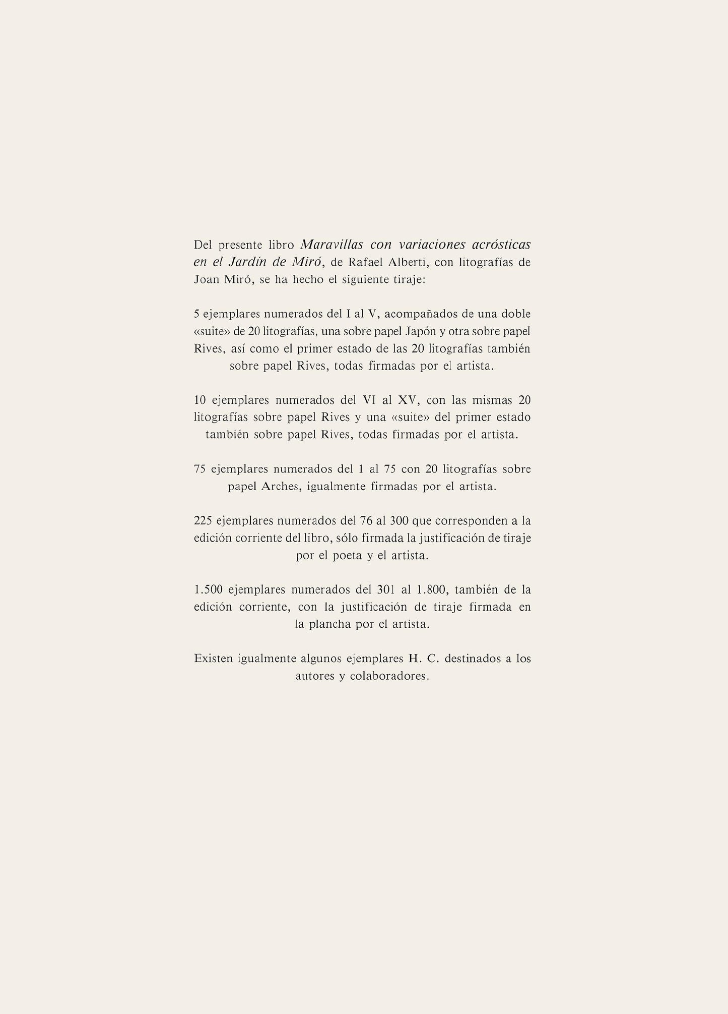 Joan Mir, Composition (Mourlot, 1051-1072), Maravillas Con Variaciones Acrsticas En El Jardn De