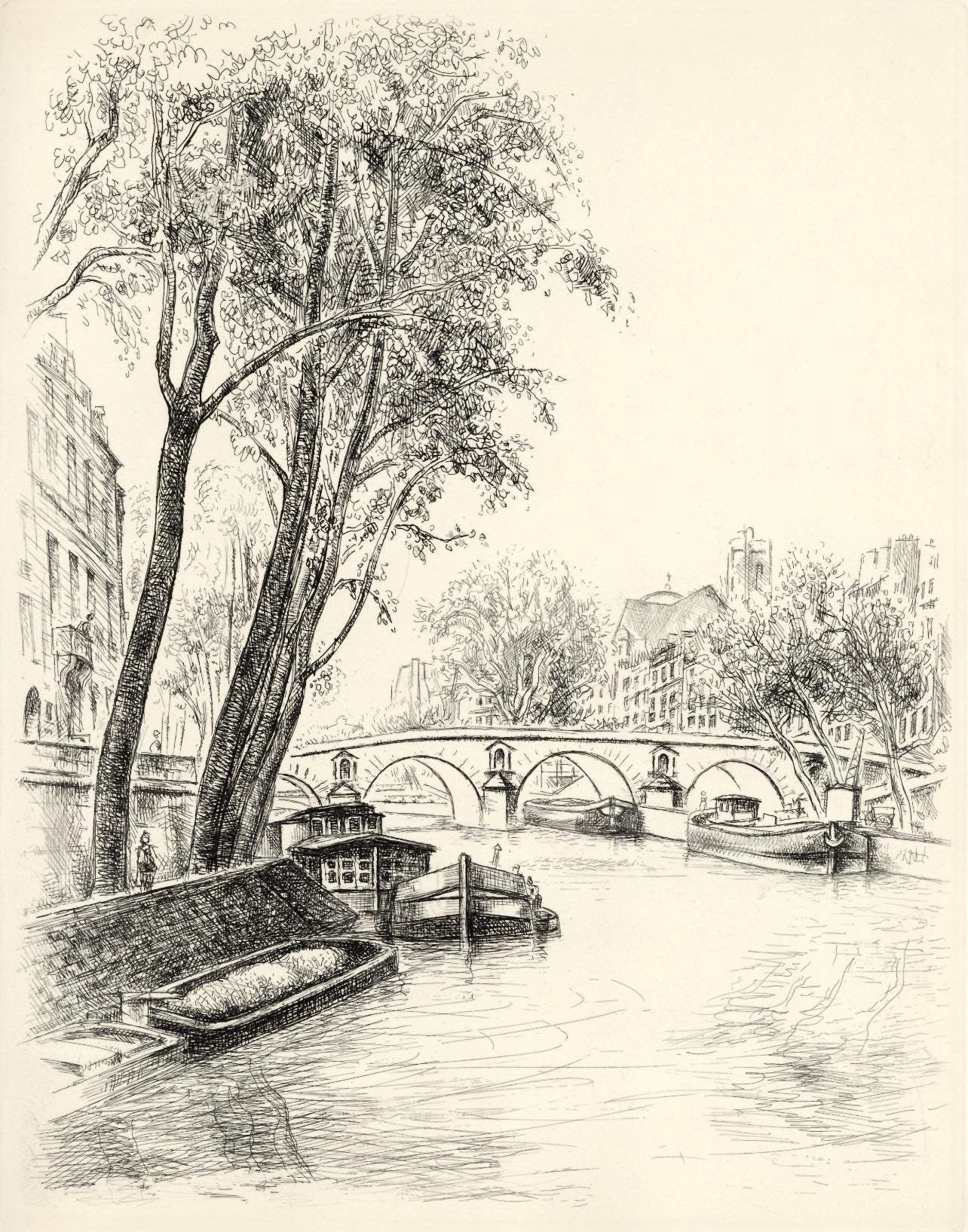 Etching - Robert Lotiron - le Saint-Louis - A La gloire Paris