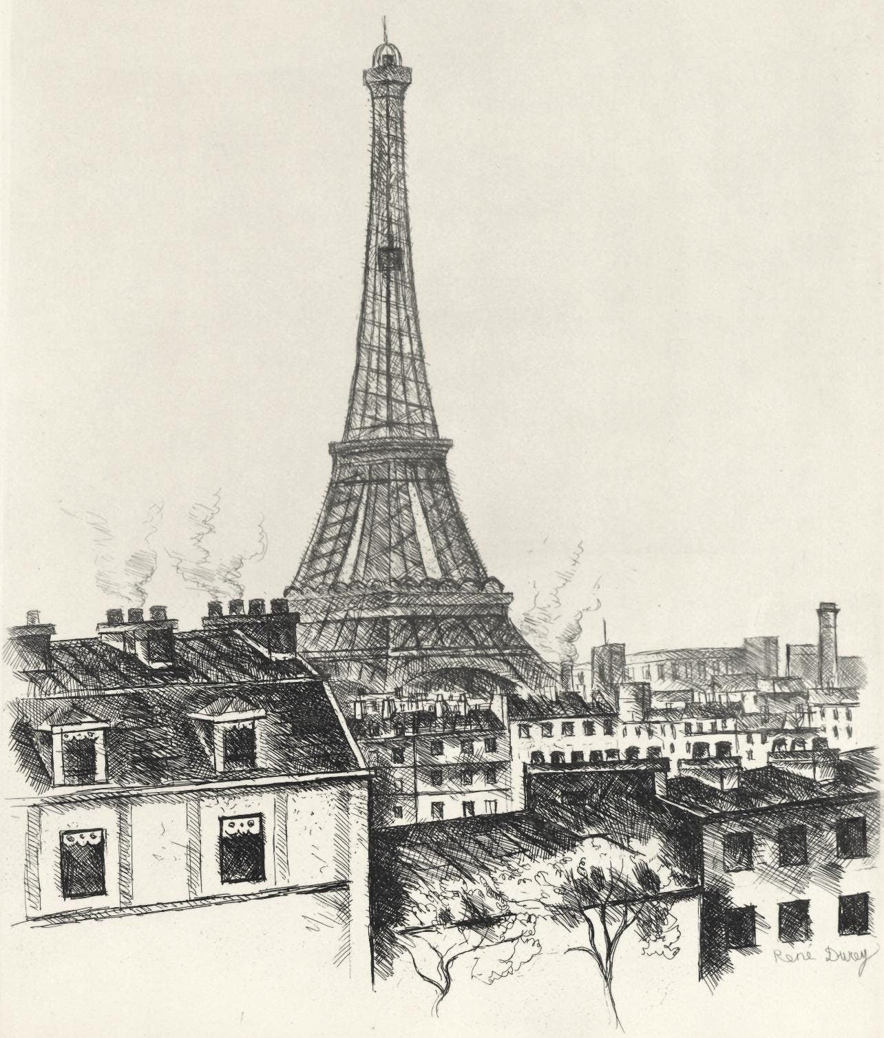 Ren Durey, Le Champ De Mars, A La Gloire Paris, Etching