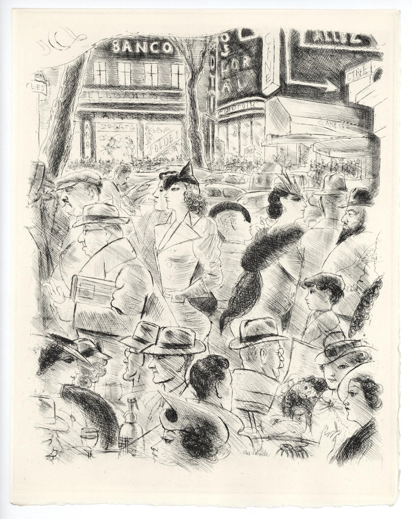 Chas Laborde, Les Boulevards, A La Gloire Paris, Etching