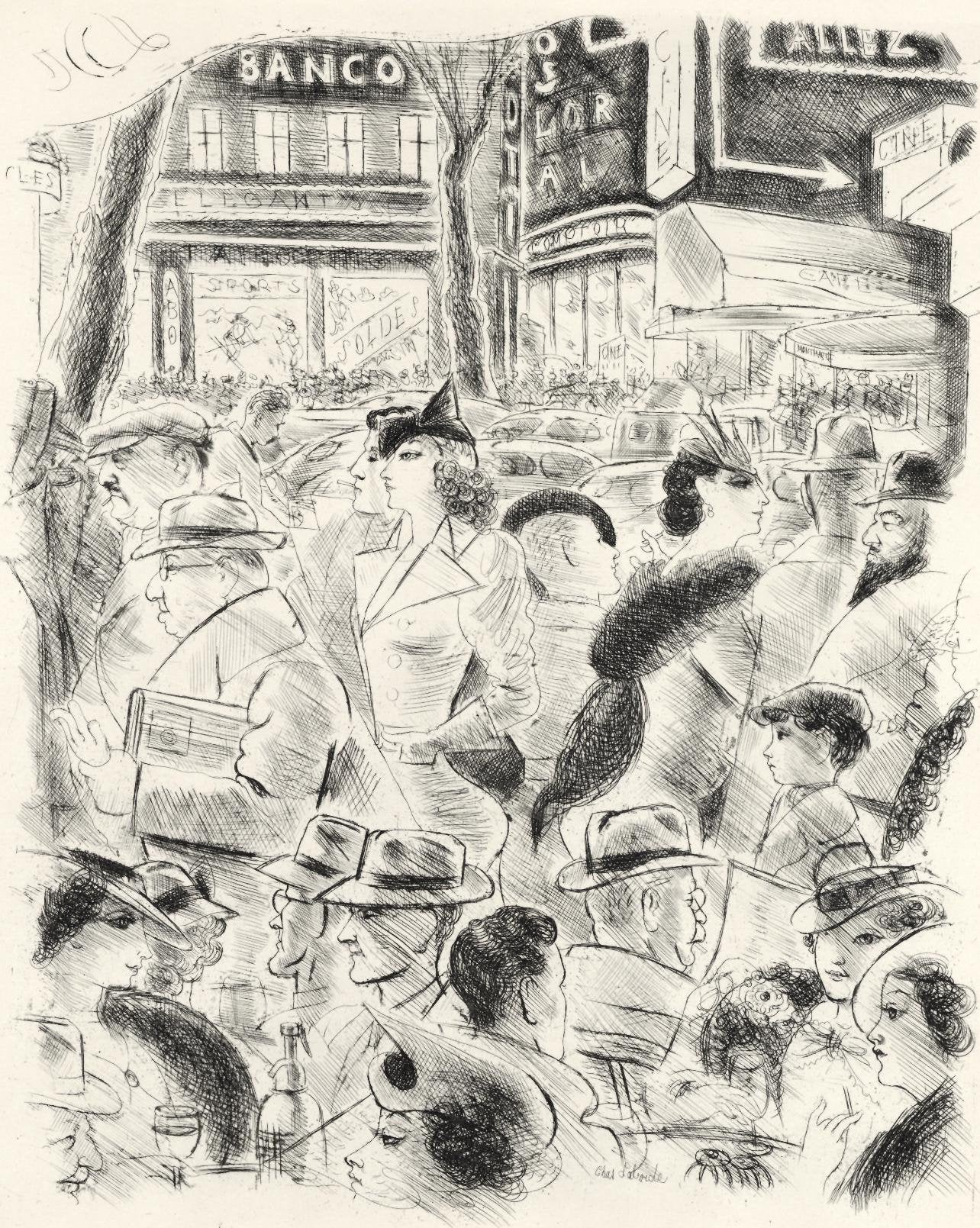 Chas Laborde, Les Boulevards, A La Gloire Paris, Etching