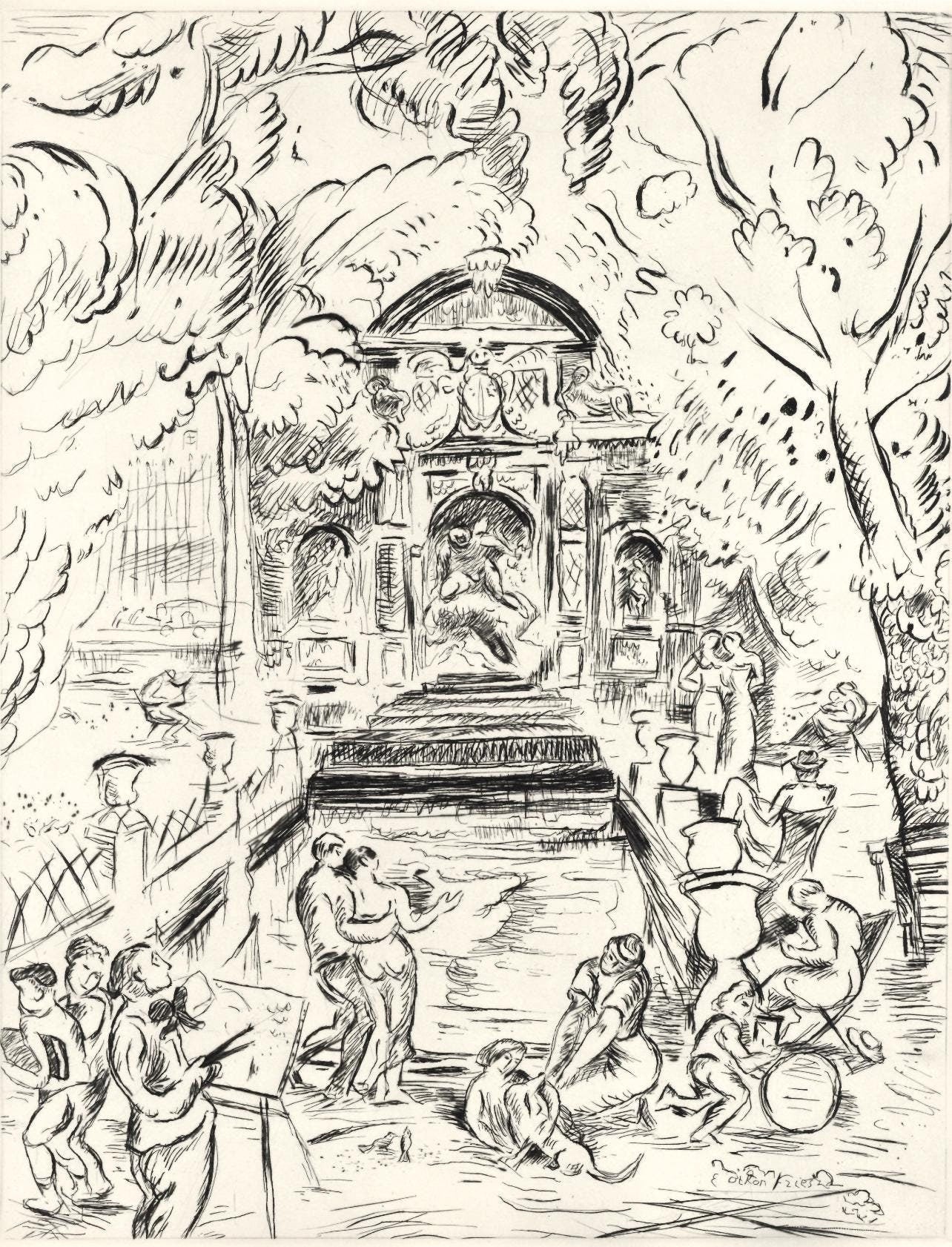 Achille-Mile Othon Friesz, Mdici Fountain, Luxembourg Gardens, Paris, A La Gloire Paris, Etching