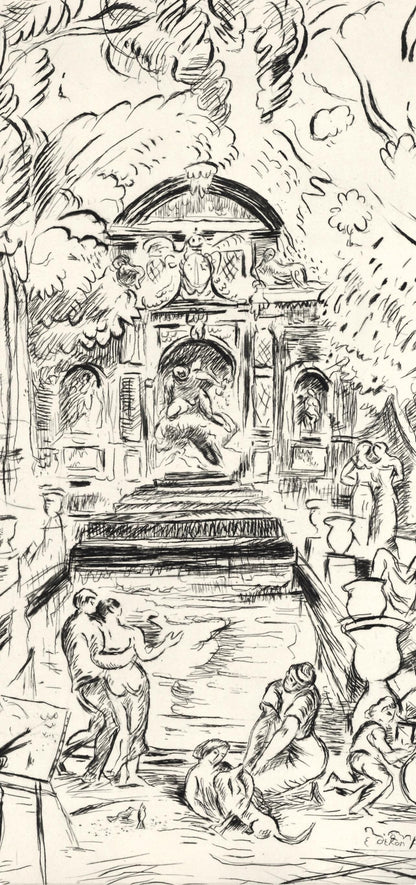 Achille-Mile Othon Friesz, Mdici Fountain, Luxembourg Gardens, Paris, A La Gloire Paris, Etching