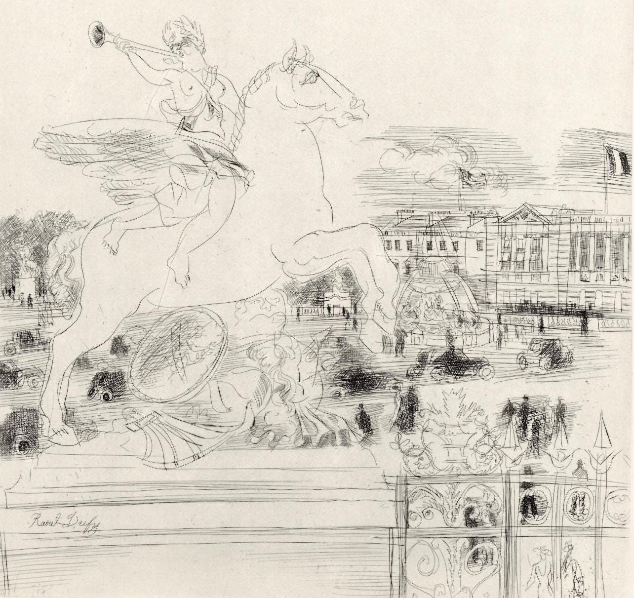 Raoul Dufy, Les Champs-Lyses, Place De La Concorde, A La Gloire Paris, Etching