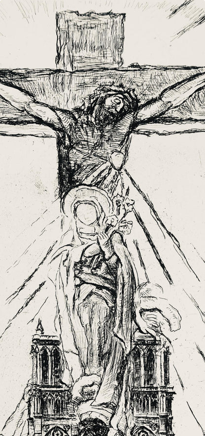 George Desvallires, Crucifix De Notre Dame, A La Gloire Paris, Etching