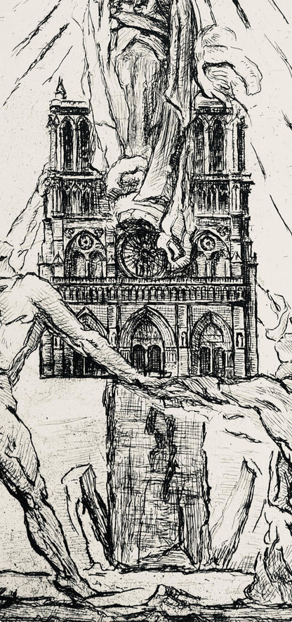 George Desvallires, Crucifix De Notre Dame, A La Gloire Paris, Etching