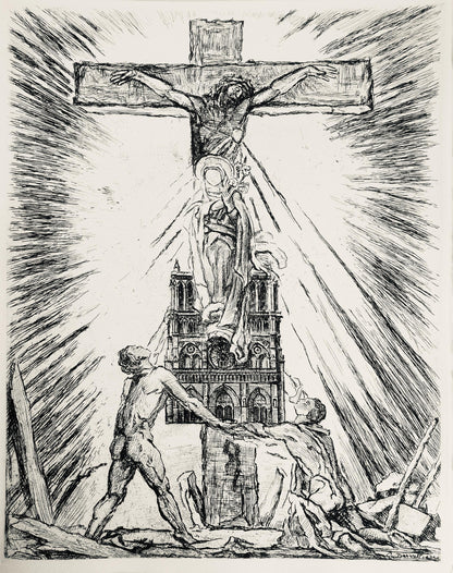 George Desvallires, Crucifix De Notre Dame, A La Gloire Paris, Etching