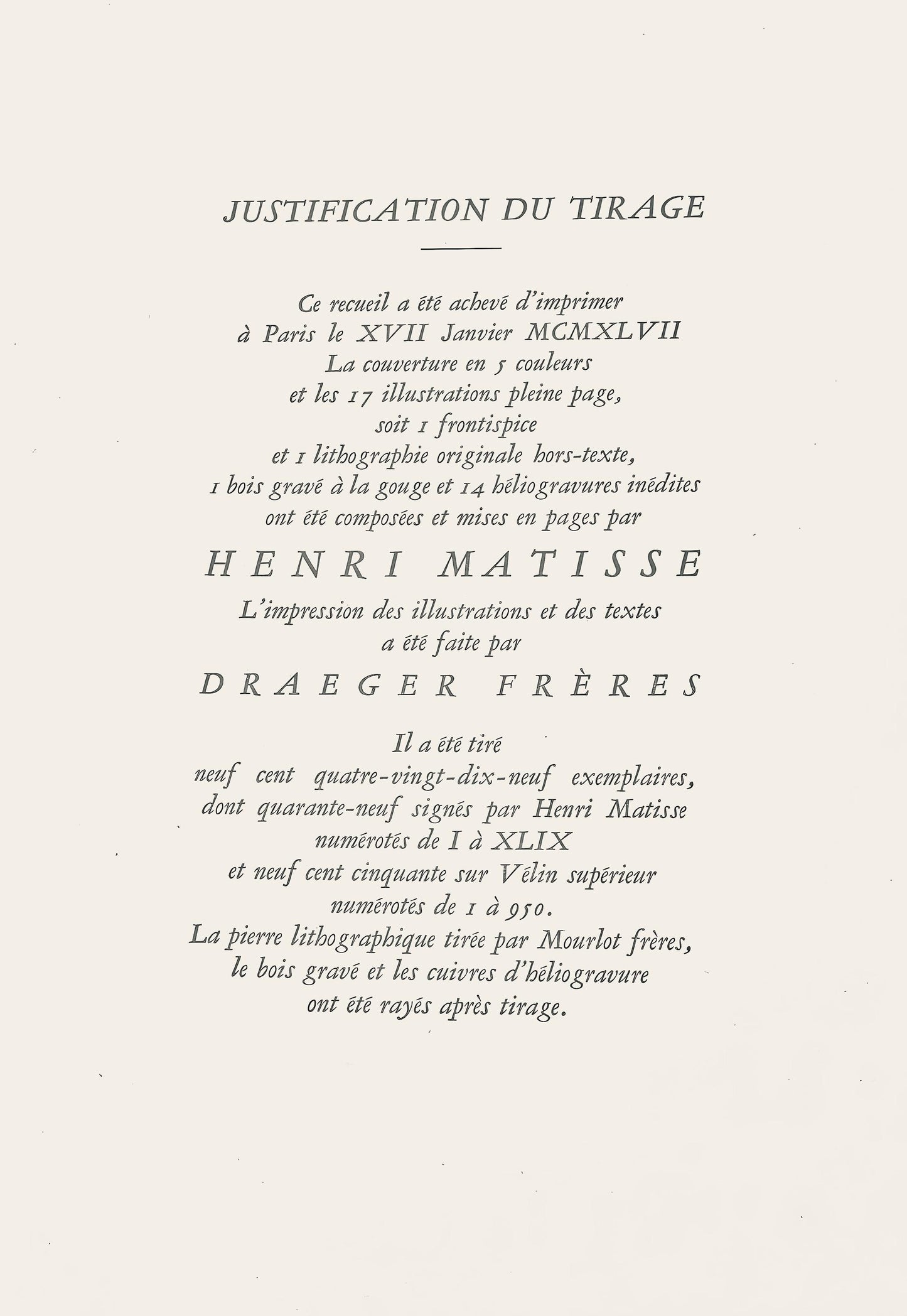 Henri Matisse, Composition (Duthuit No. 17), Pierre Feu, Les Miroirs Profonds, Lithograph