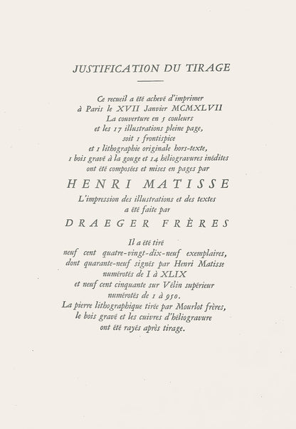 Henri Matisse, Composition (Duthuit No. 17), Pierre Feu, Les Miroirs Profonds, Lithograph