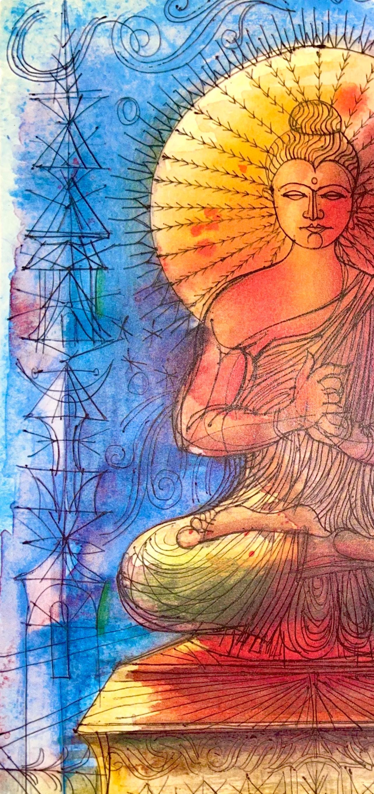 Jean Carzou, Composition, Ce Panorama Du Bouddhisme, Lithograph