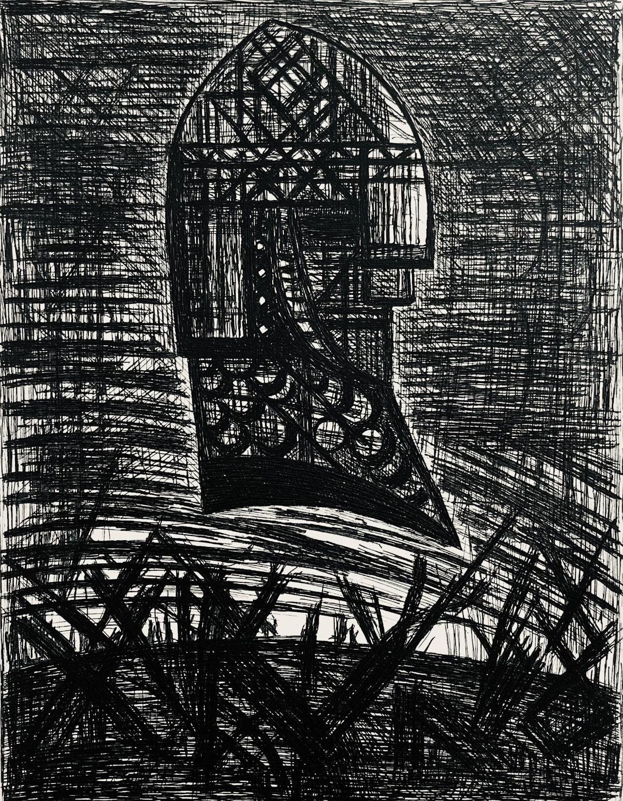 Etching - Marcel Gromaire - Prsage - Tte Arme - Scne XVI - Shakespeare - Macbeth - Eaux-fortes de