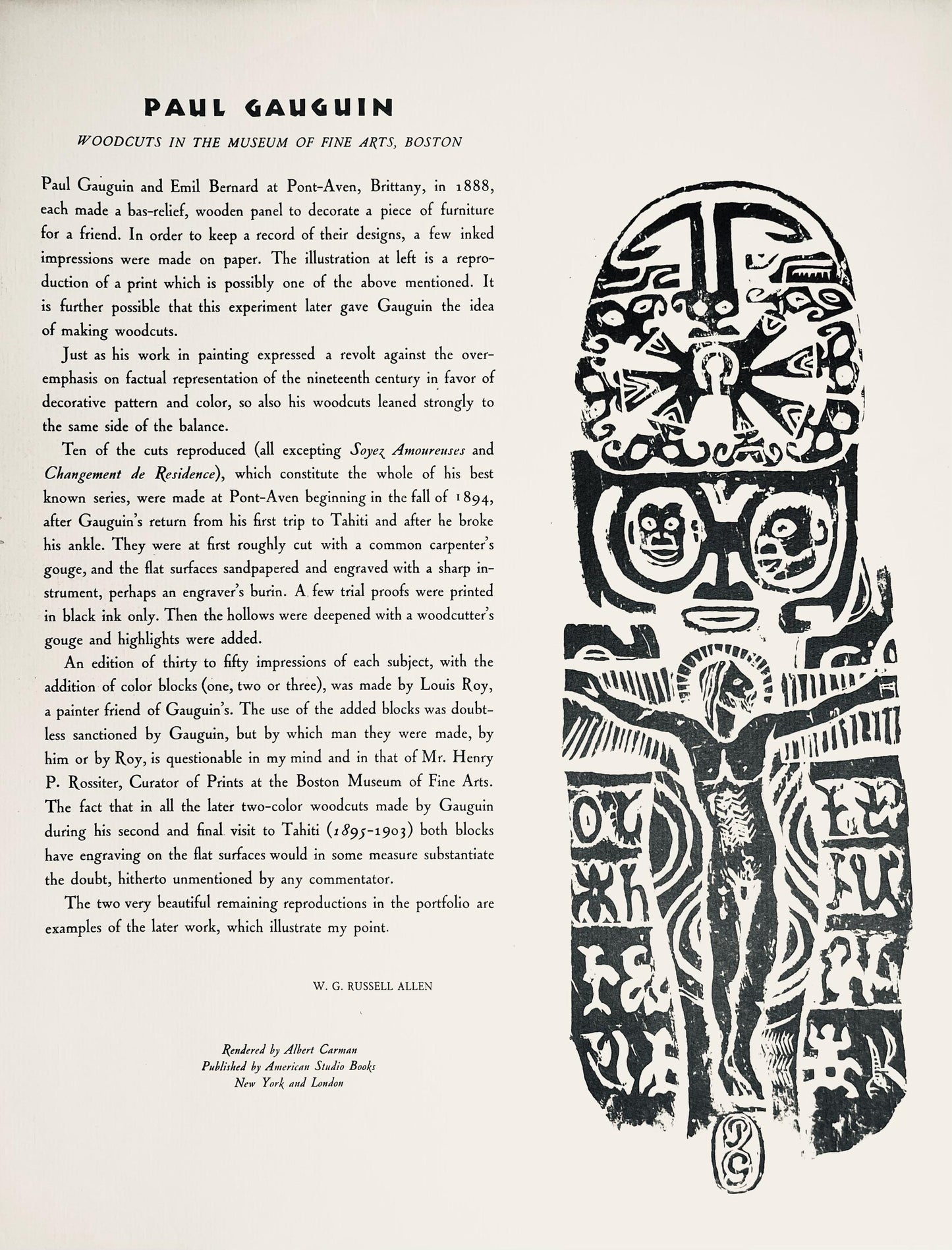 Paul Gauguin, The Devil Speaks (Mahna No Varua Ino), Gauguin, Woodcut